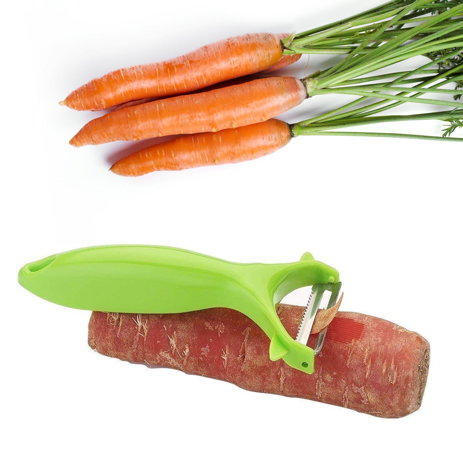 Versatile stainless steel peeler for easy and quick vegetable and fruit peeling tasks. Versatile stainless steel peeler for easy and quick vegetable and fruit peeling tasks.